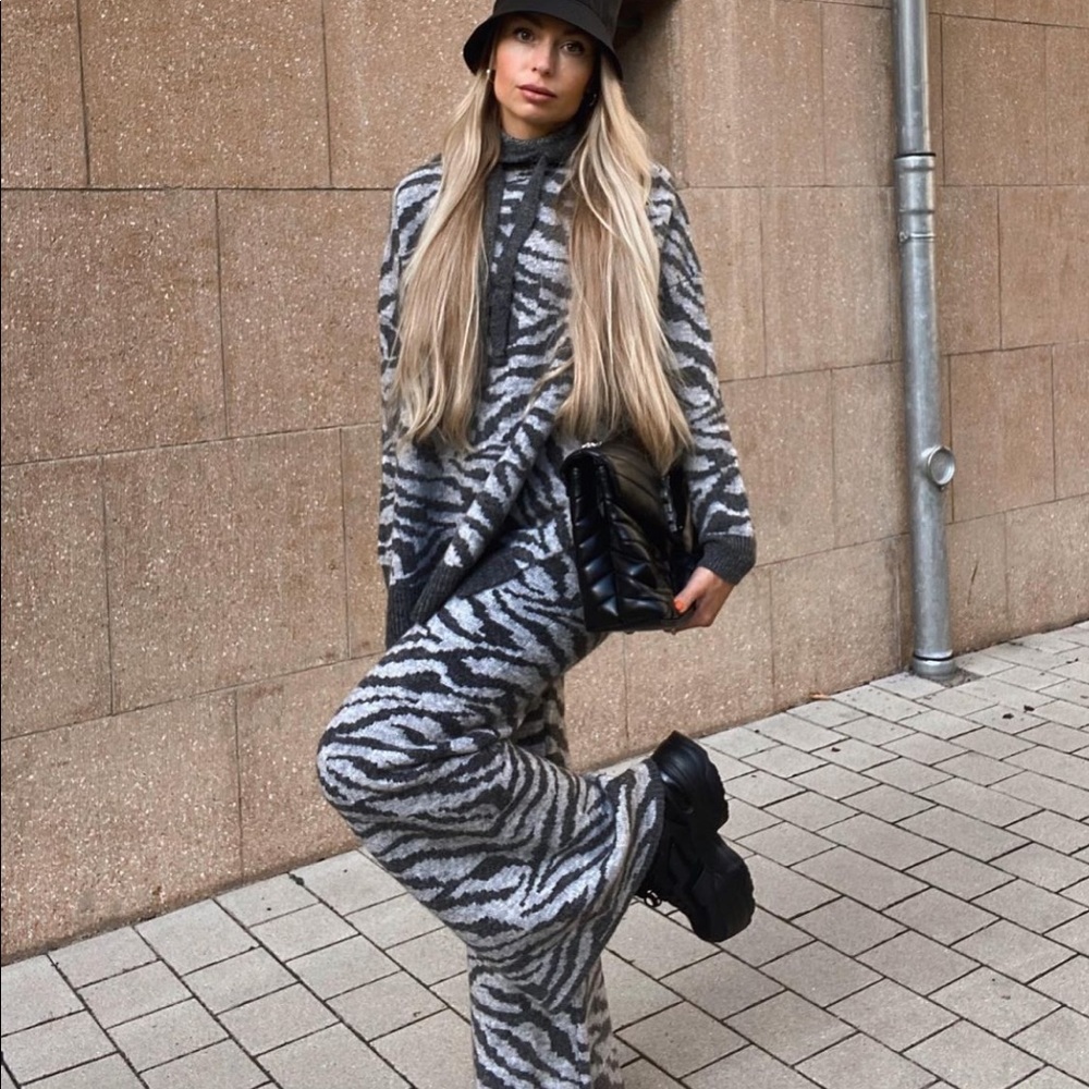 Zara Set - Animal Jacquard Wool and Alpaca Blend Sweatshirt & Pants - Picture 2 of 16